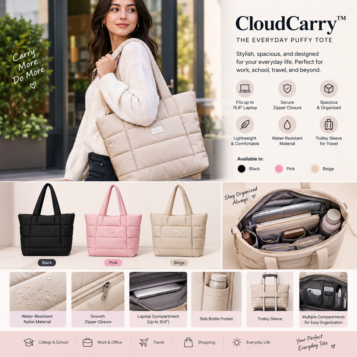 CloudCarry™ — The Everyday Puffy Tote